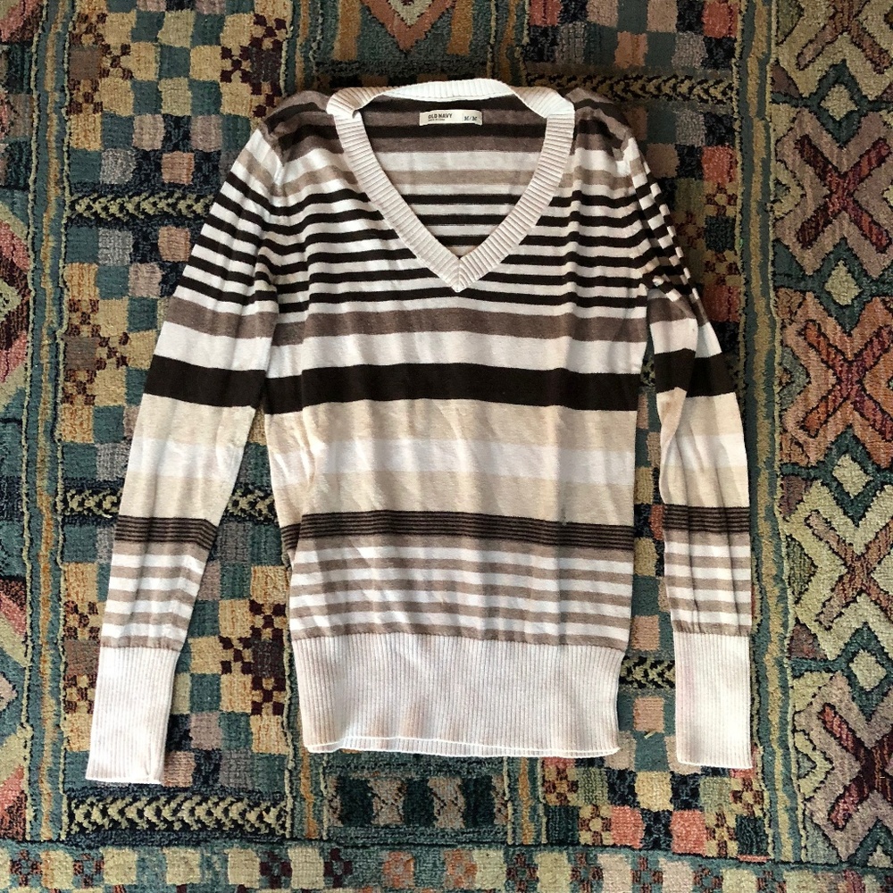 Old Navy Cream and Brown Striped Sweater